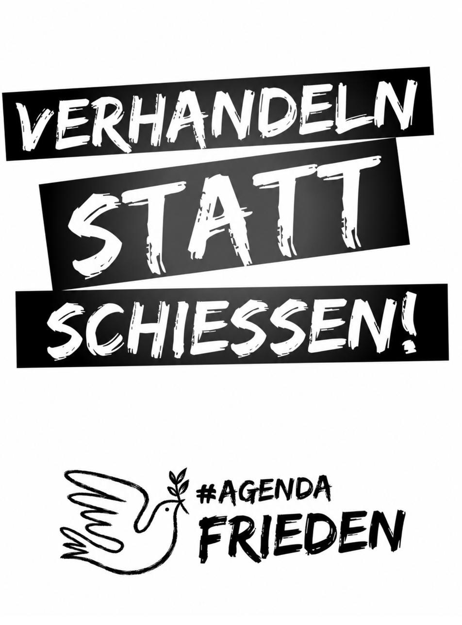 Schild: Verhandeln statt Schießen